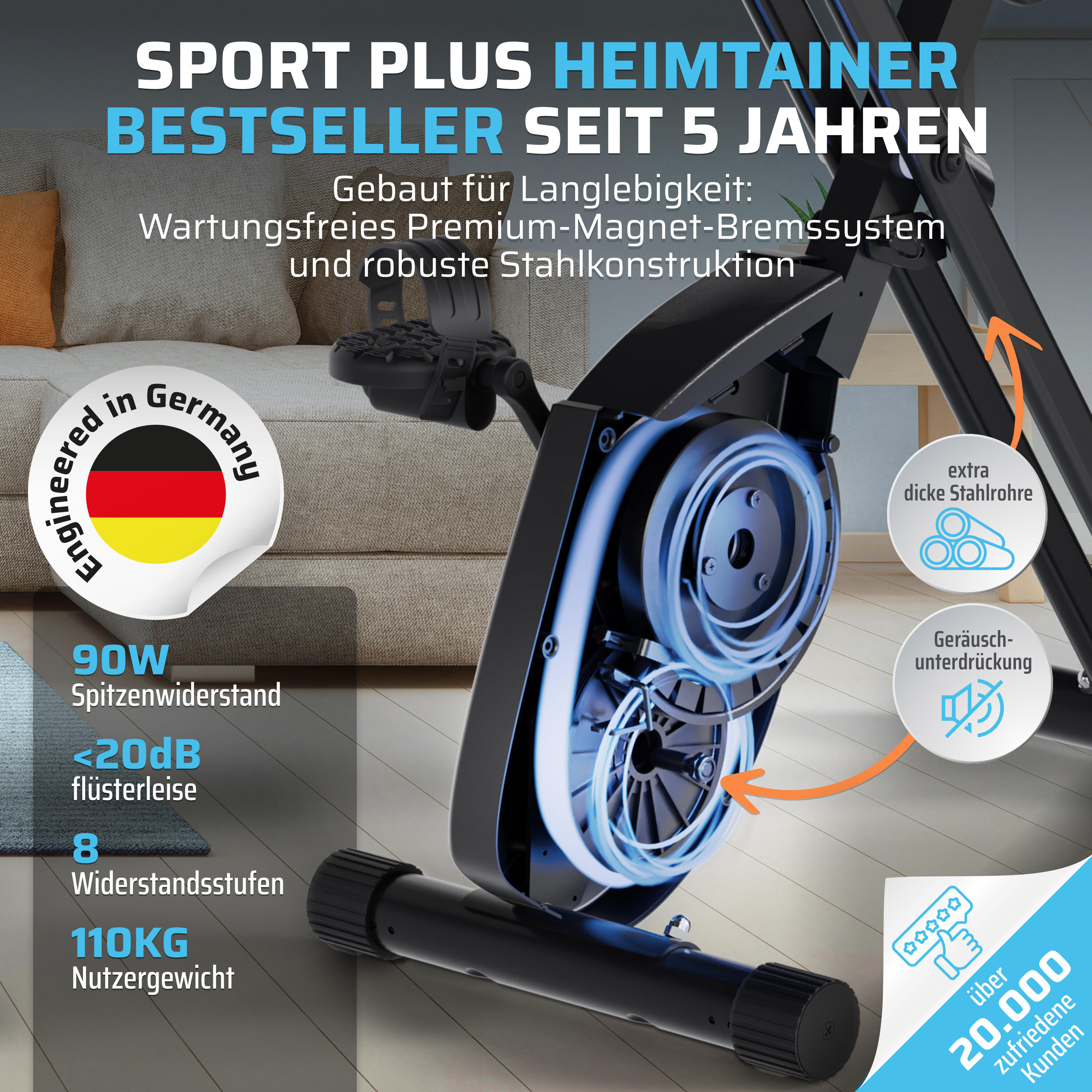SportPlus Kompaktes Magnet X-Bike– Klappbarer Heimtrainer mit App-Kompatibilität 2/8