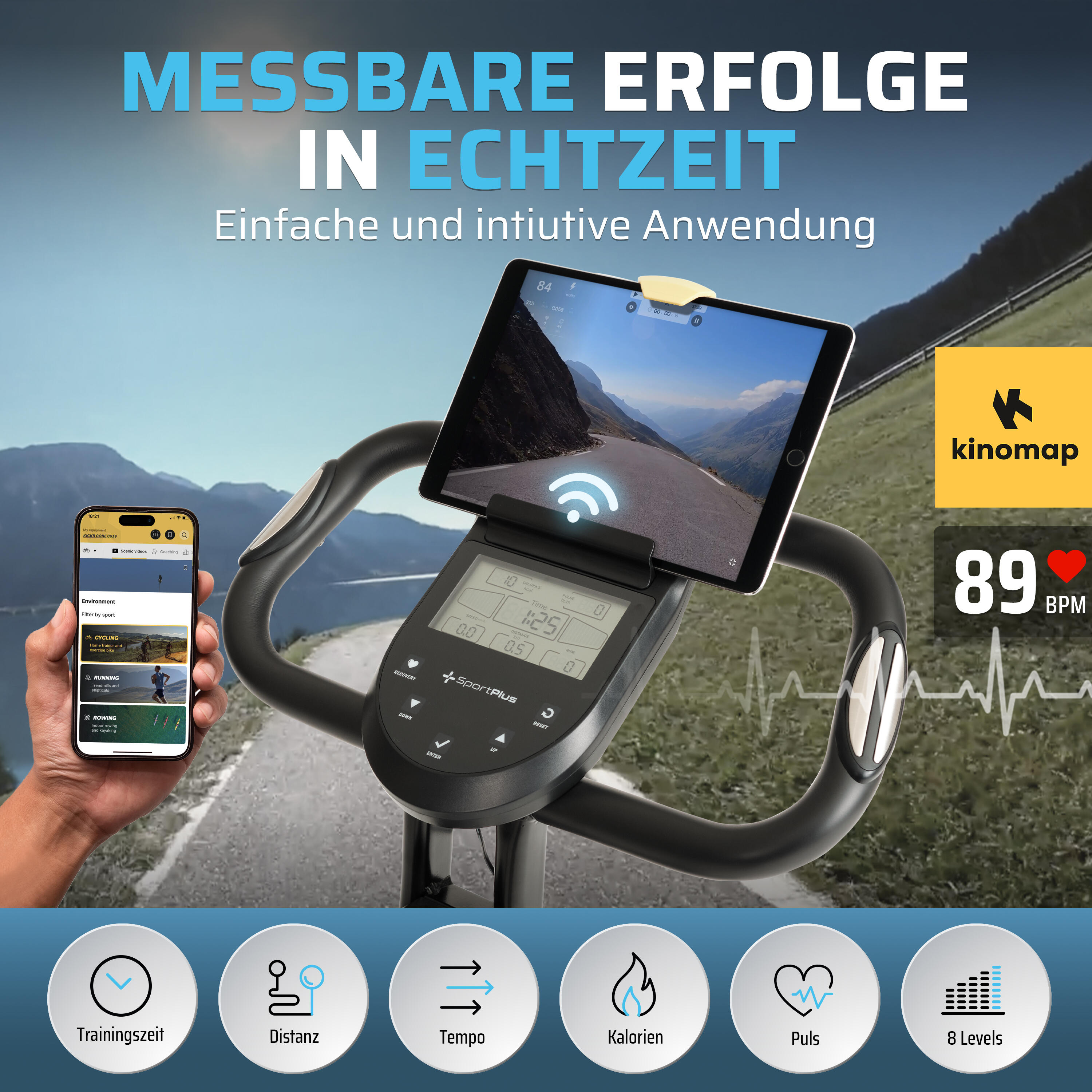 SportPlus Kompaktes Magnet X-Bike– Klappbarer Heimtrainer mit App-Kompatibilität 4/8