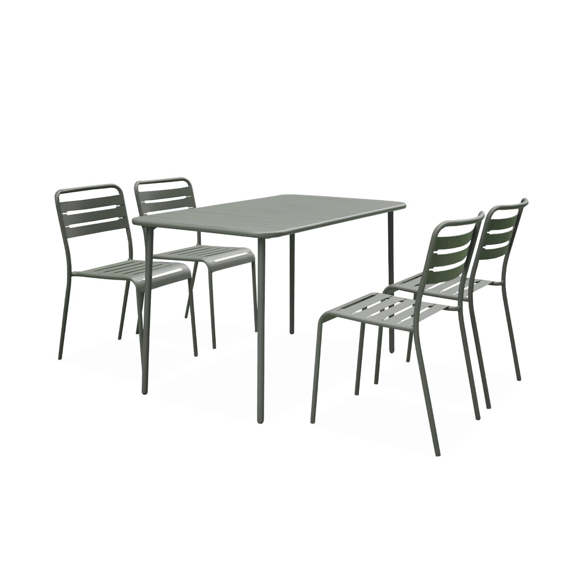 Mesa de jardín bistró de acero, 4 plazas, 120cm, Verde kaki 4/6