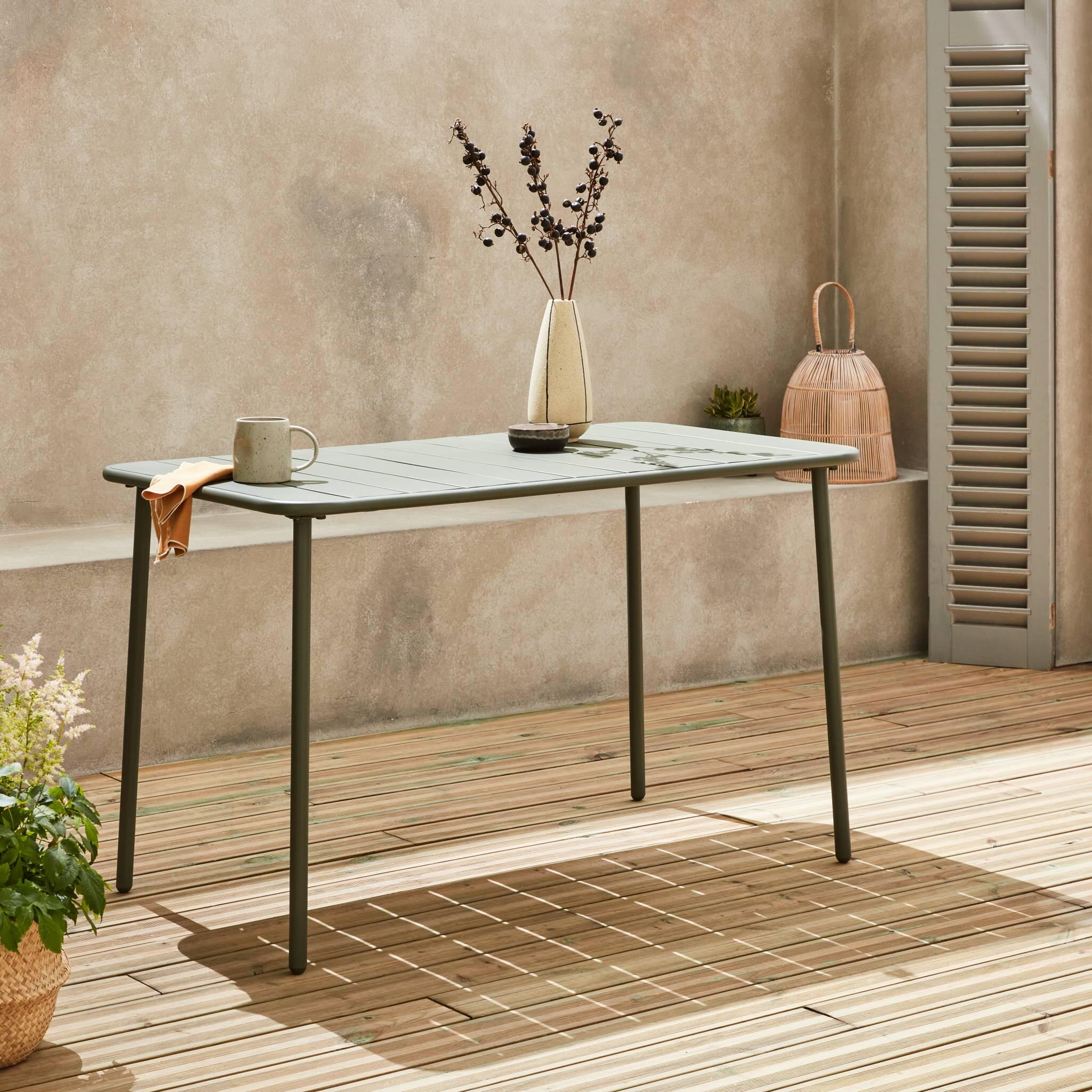 Mesa de jardín bistró de acero, 4 plazas, 120cm, Verde kaki 3/6