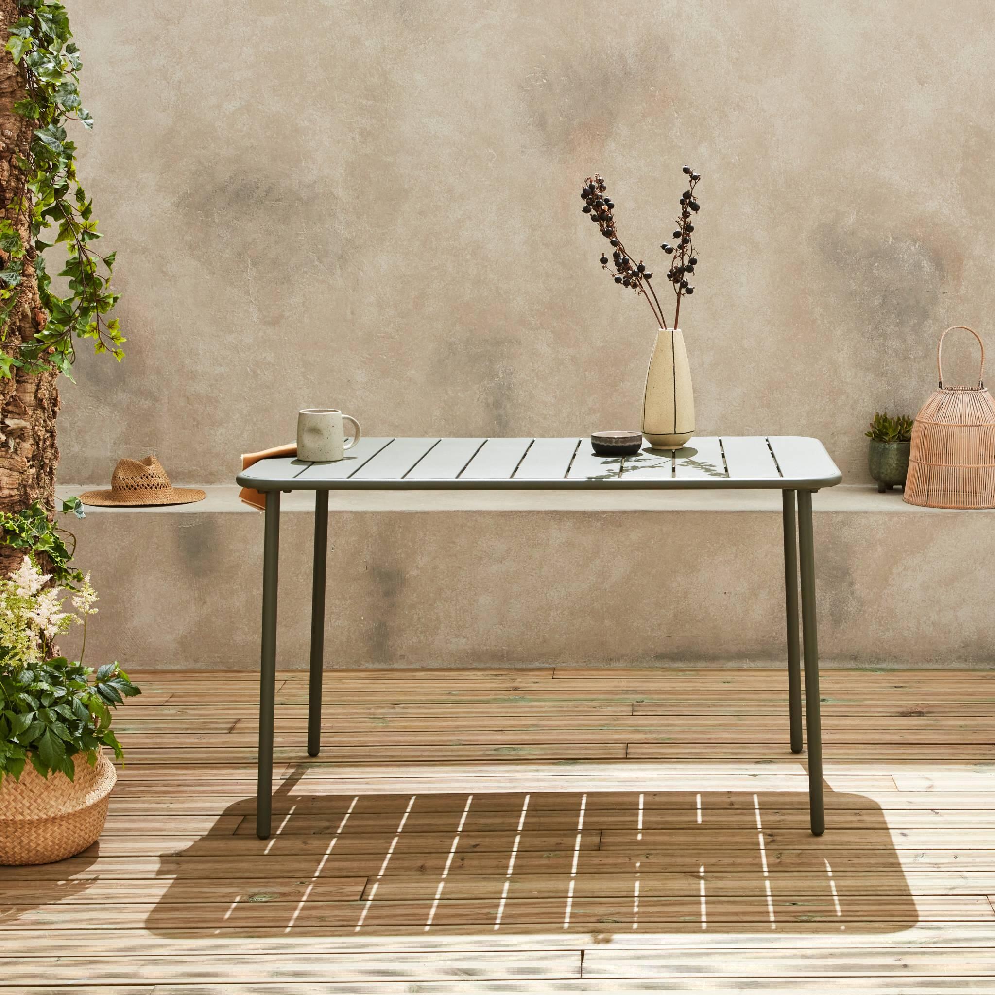 Mesa de jardín bistró de acero, 4 plazas, 120cm, Verde kaki 2/6
