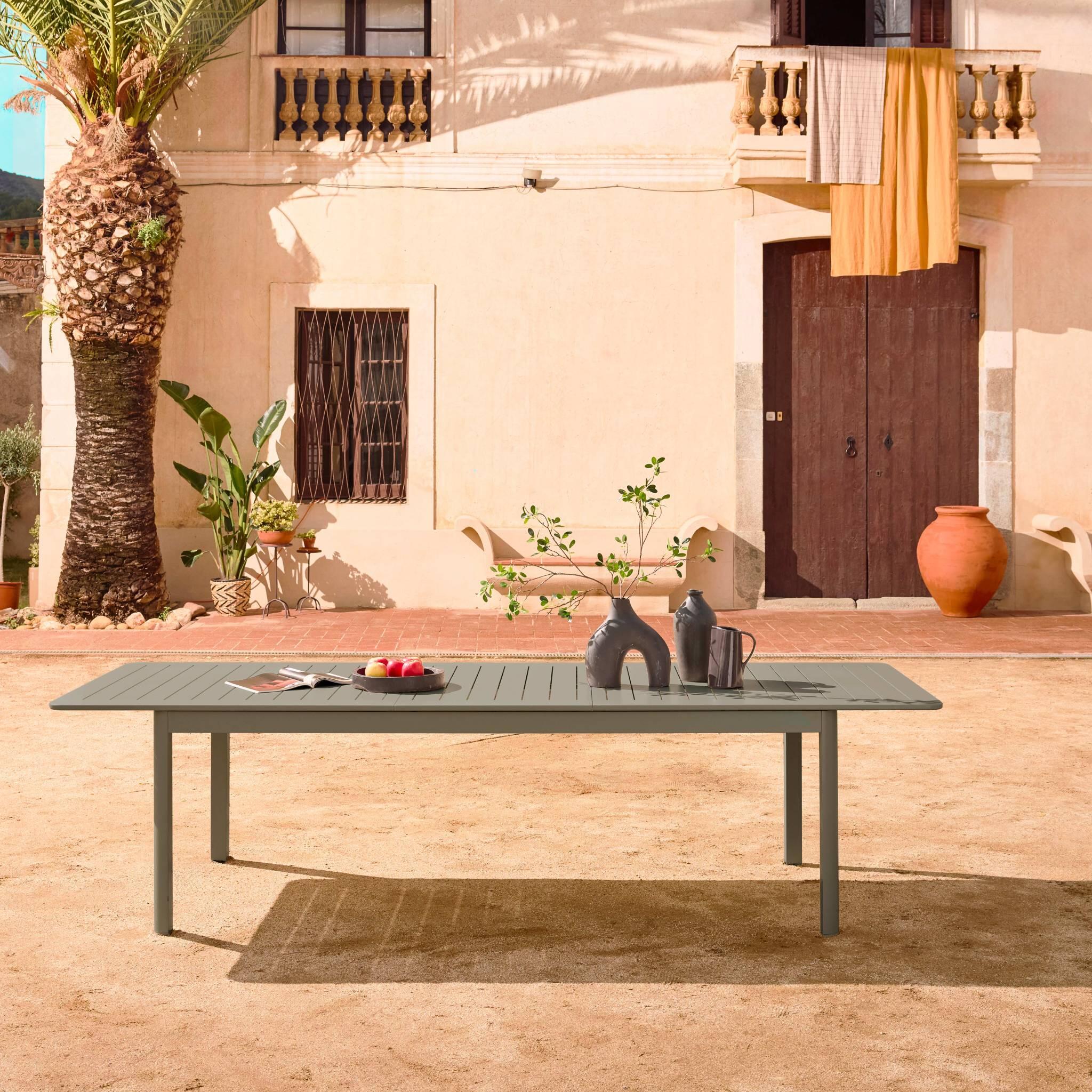 Tavolo da giardino allungabile in alluminio, 10 posti, Verde kaki 3/6