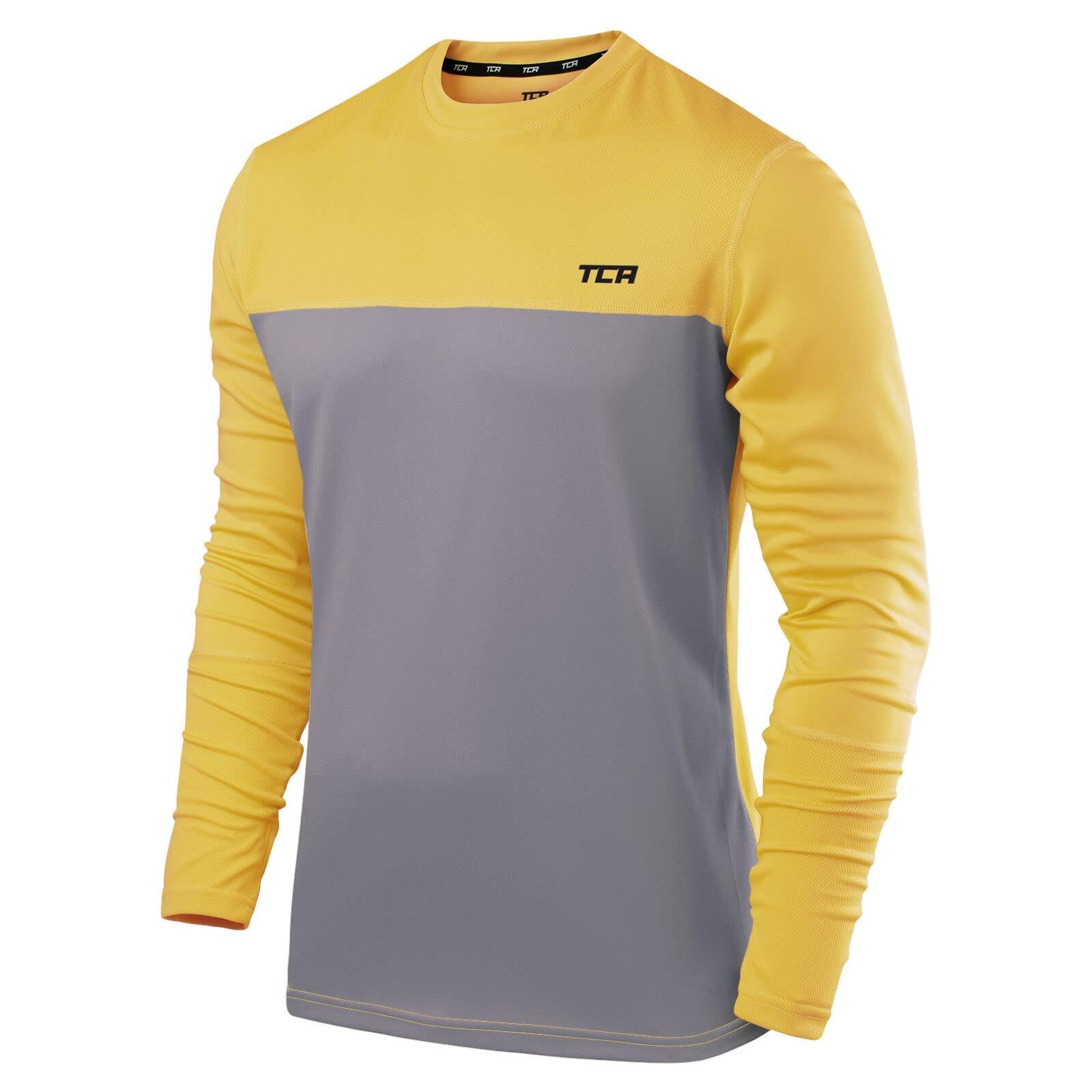 TCA Men's Element Long Sleeve Quick Dry Running Top - Grey/Yellow