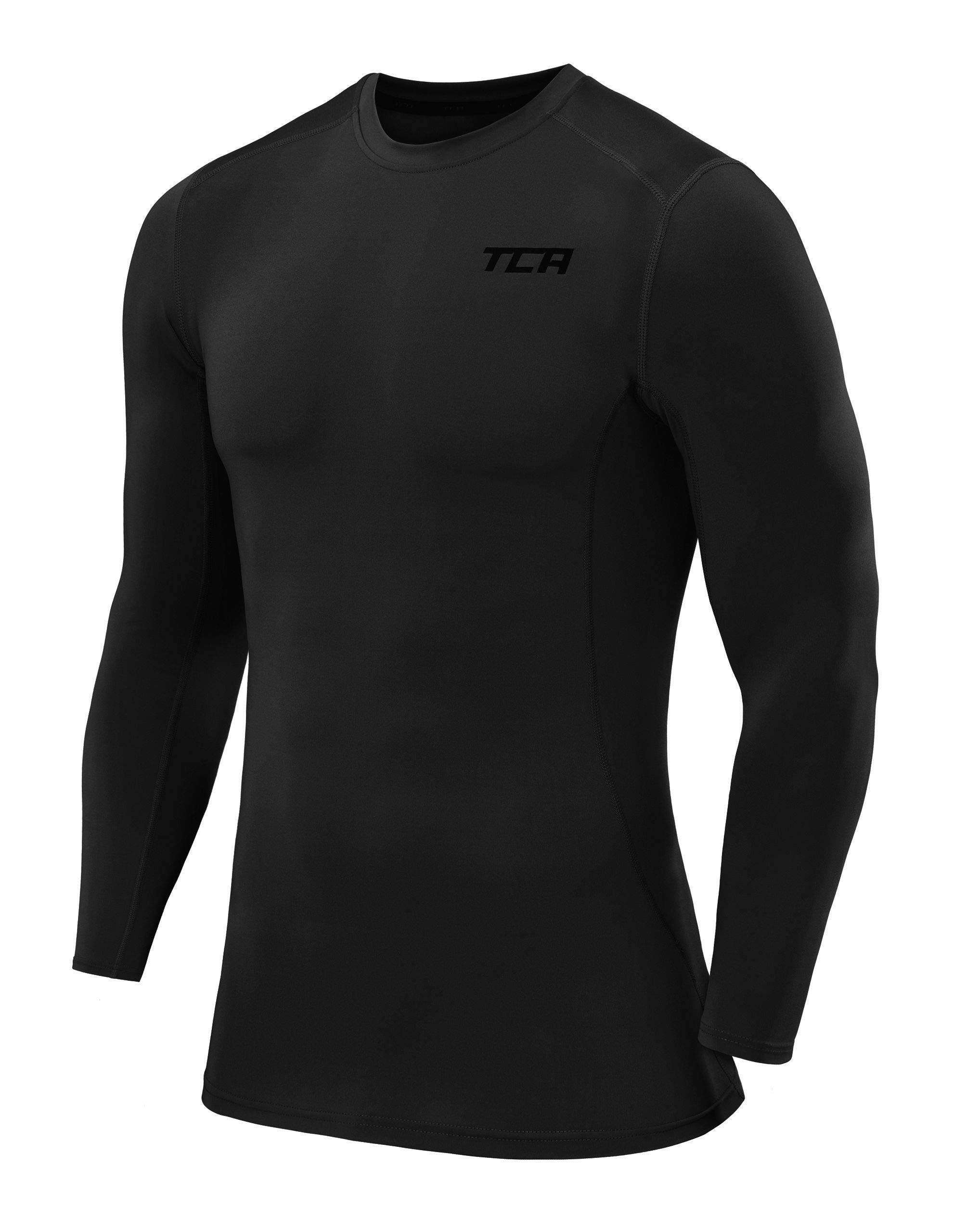 TCA Men's Power Base Layer Compression Long Sleeve Top - Black Stealth