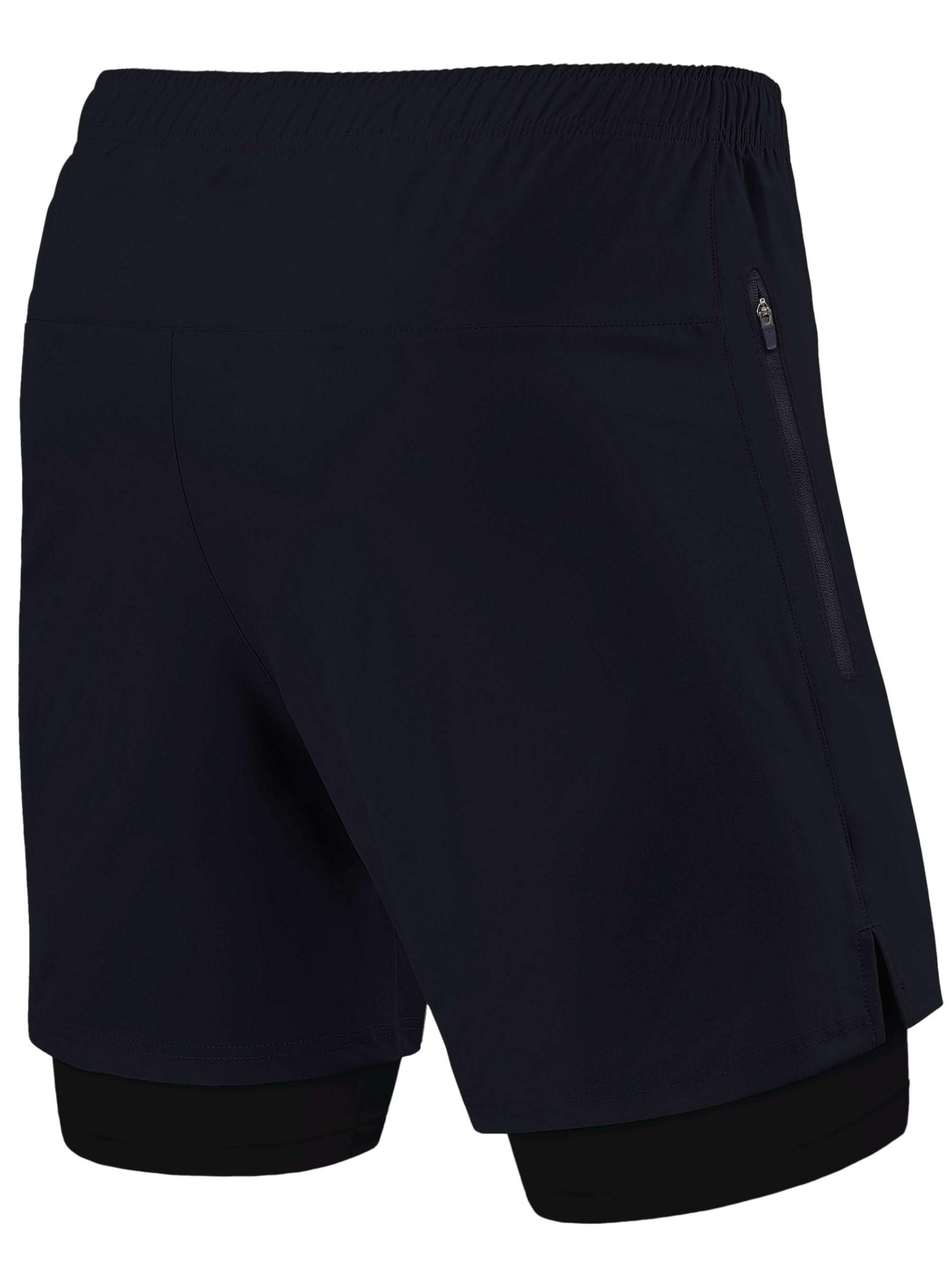 Men's Ultra 2-in-1 Running Shorts with Zip Pockets - Navy/Black 3/7