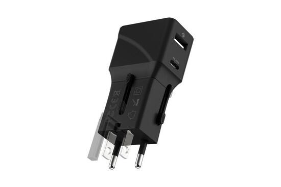 Wereldstekker - Wereldwijd Gebruik - Quick Charge - Zwart