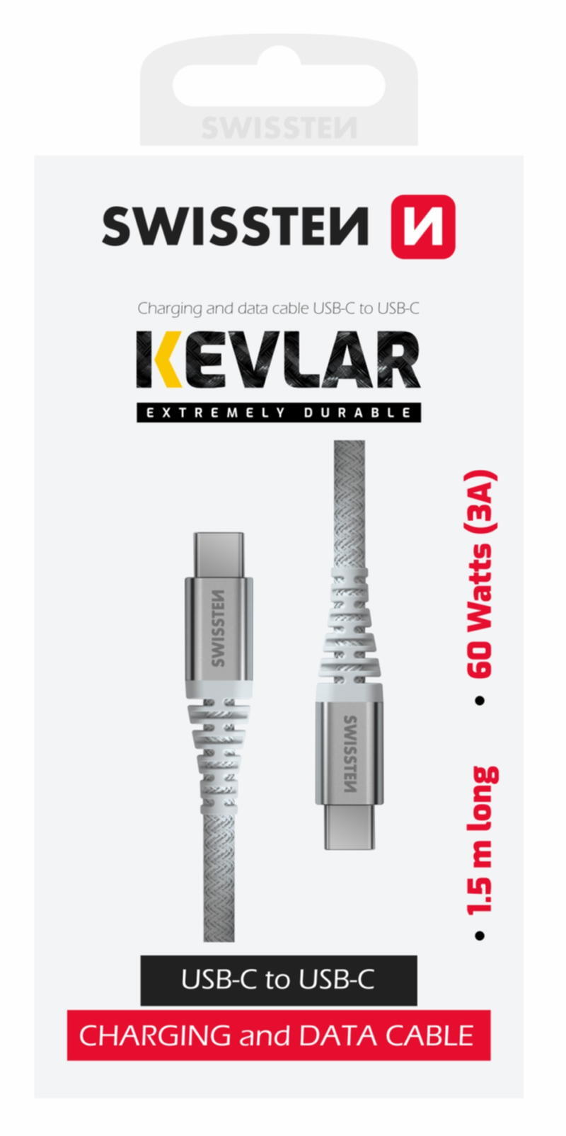 Cabo Swissten Kevlar USB-C - USB-C 1.5m branco 4/6