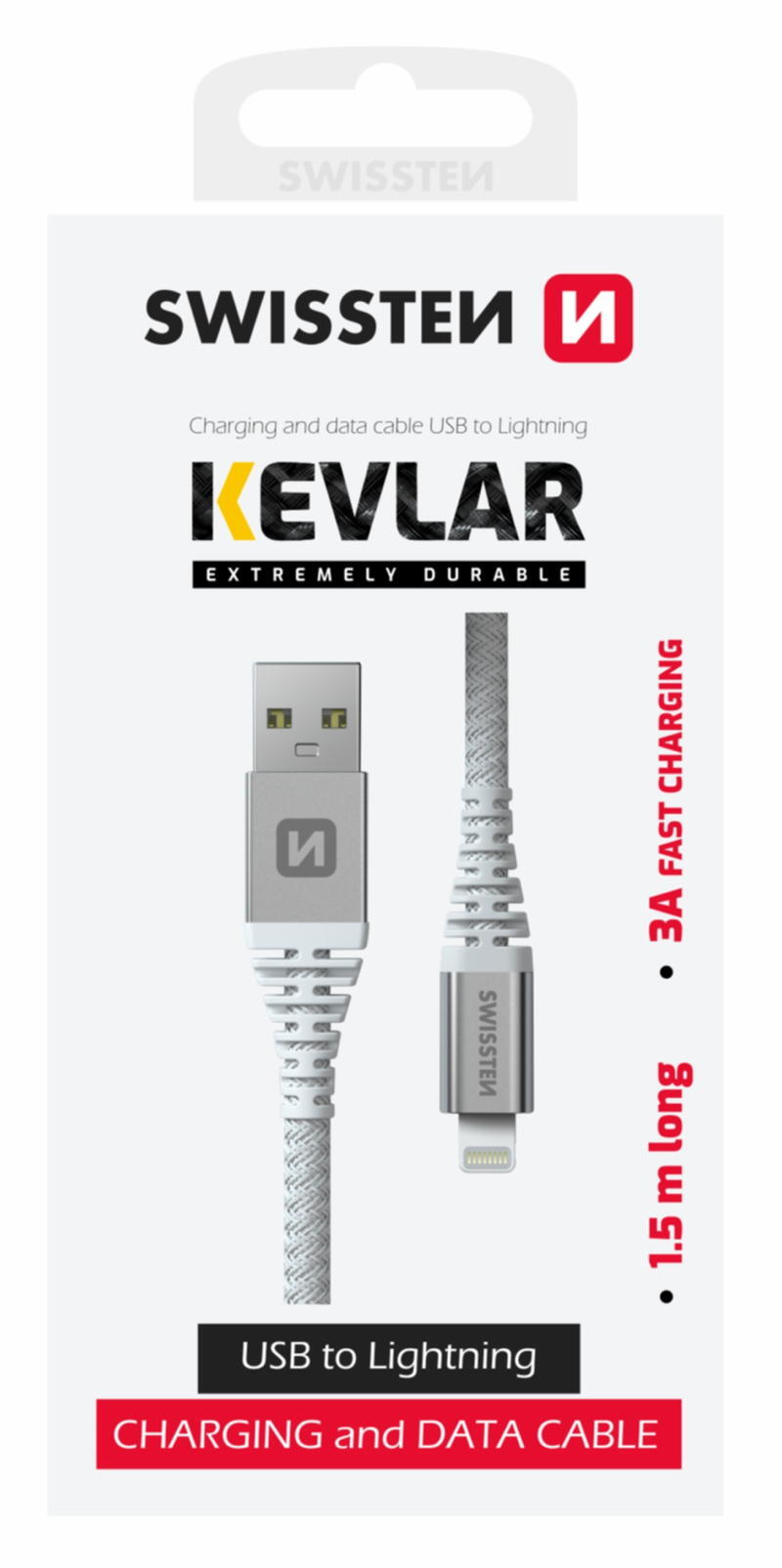 Cabo Swissten Kevlar USB - Lightning 1.5m branco 4/6