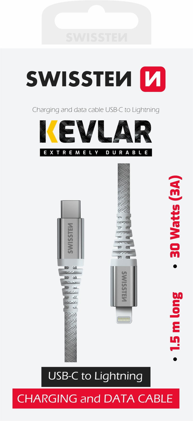 Cabo Swissten Kevlar USB-C - Lightning 1.5m branco 4/6