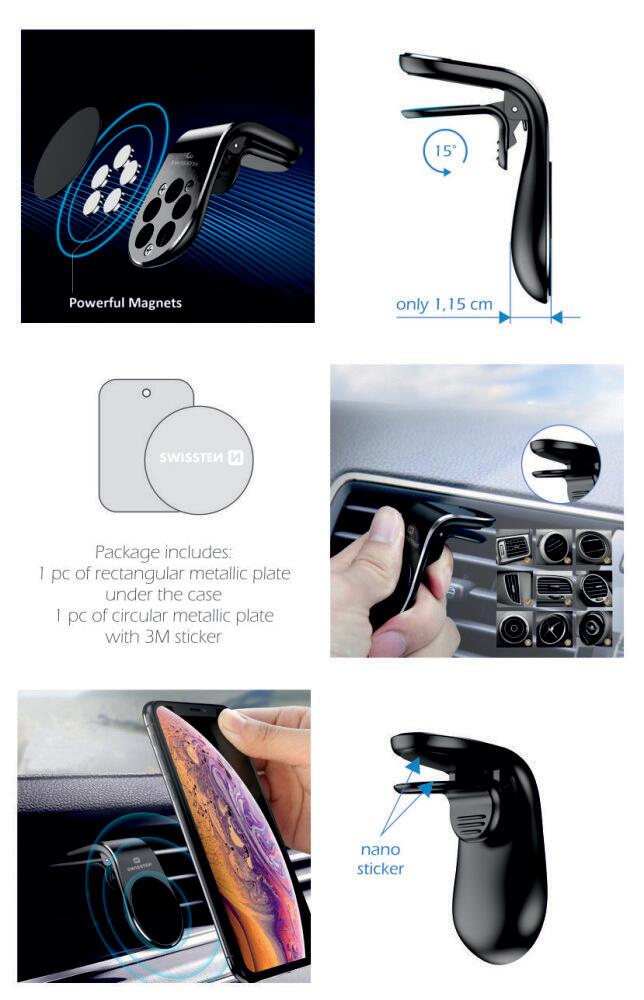 Suporte Swissten Magnetic Car Holder Easy Mount (black) 2/5