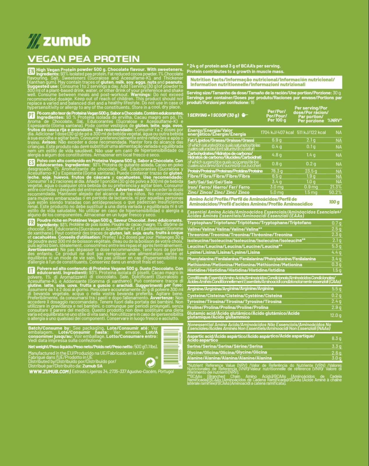 Zumub Protéine Végane (protéine de pois) 500g - Chocolat 2/2