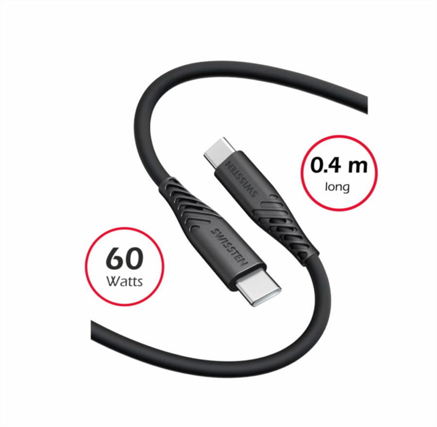 Cabo Swissten Soft Silicone USB-C-USB-C 0.4m preto 2/3