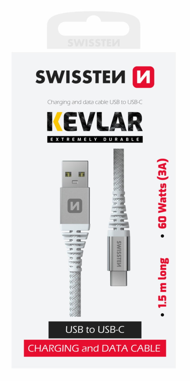 Cabo Swissten Kevlar USB-C - USB 1.5m branco 4/6