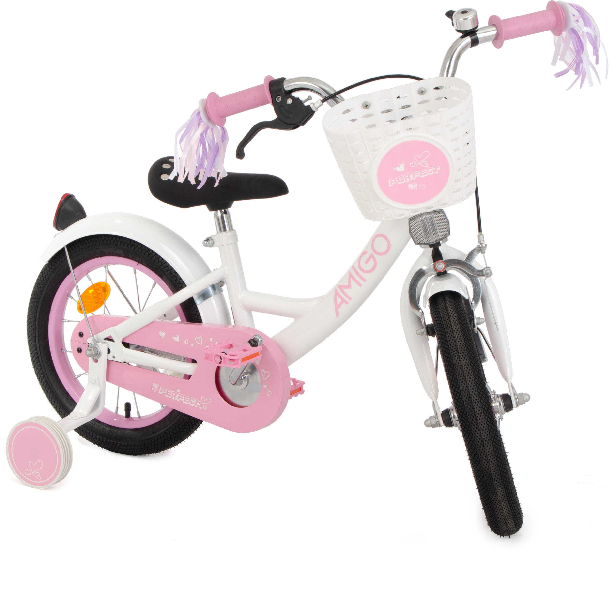 Perfect 14 Inch 22 cm Meisjes Terugtraprem Wit/Roze 6/7