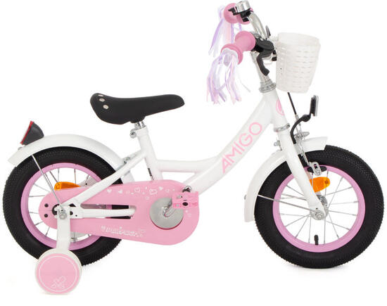 AMIGO Vélo fille Perfect 12 Pouces 21 cm Fille Frein à rétropédalage Blanc/Rose