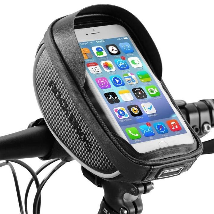 Sacoche Guidon Vélo ROCKBROS Étanche - Support Téléphone Jusqu'à 6,5" - Noire - Pour VTT Et Ville