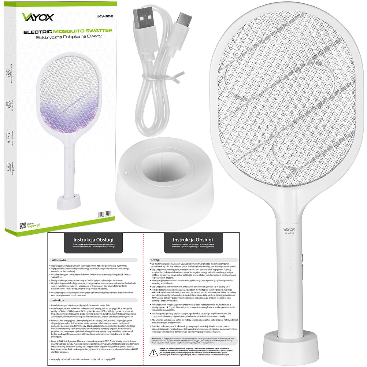 Racchetta elettrica per zanzare VAYOX IKV-959 paletta 7/8