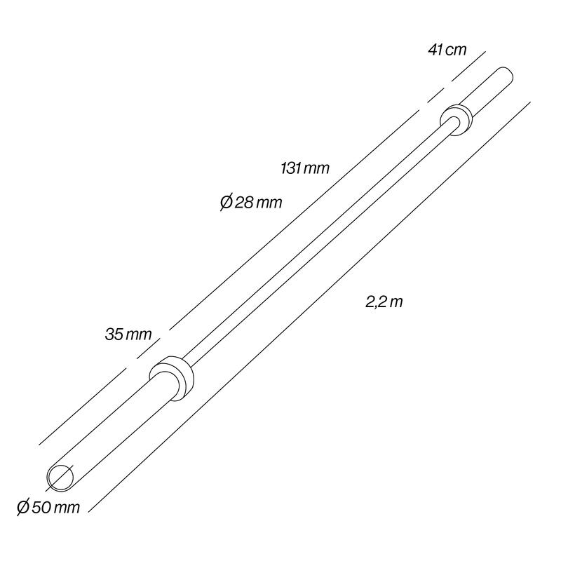 Barre Olympique Musculation Fitness Tech 220cm x 50mm 8 Roulements Noire