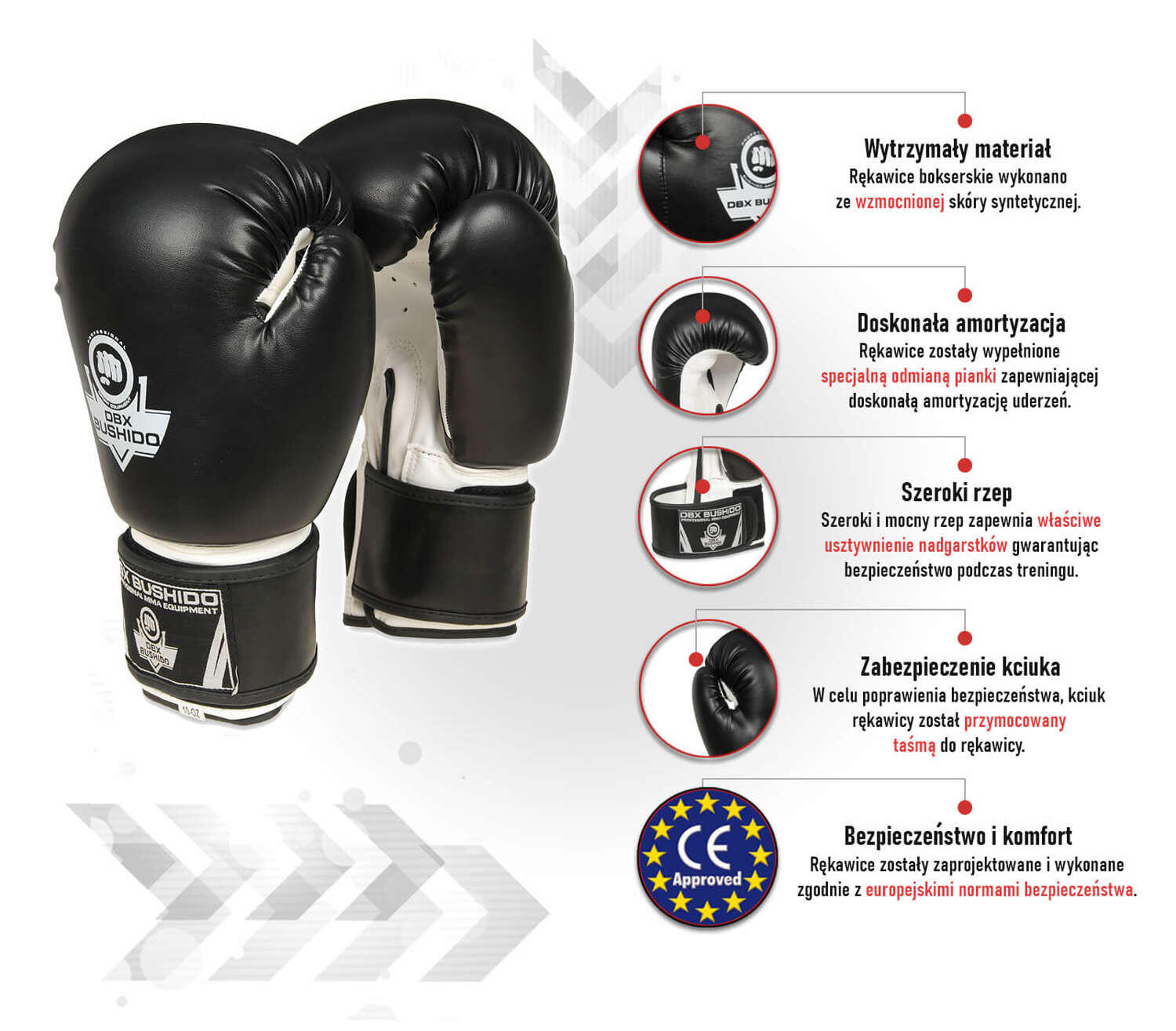Rękawice bokserskie + owijki bokserskie DBX Bushido 6/7