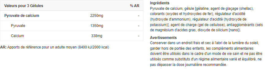 Formule de pyruvate de calcium - Pyruvate - 90 Gélules 2/3