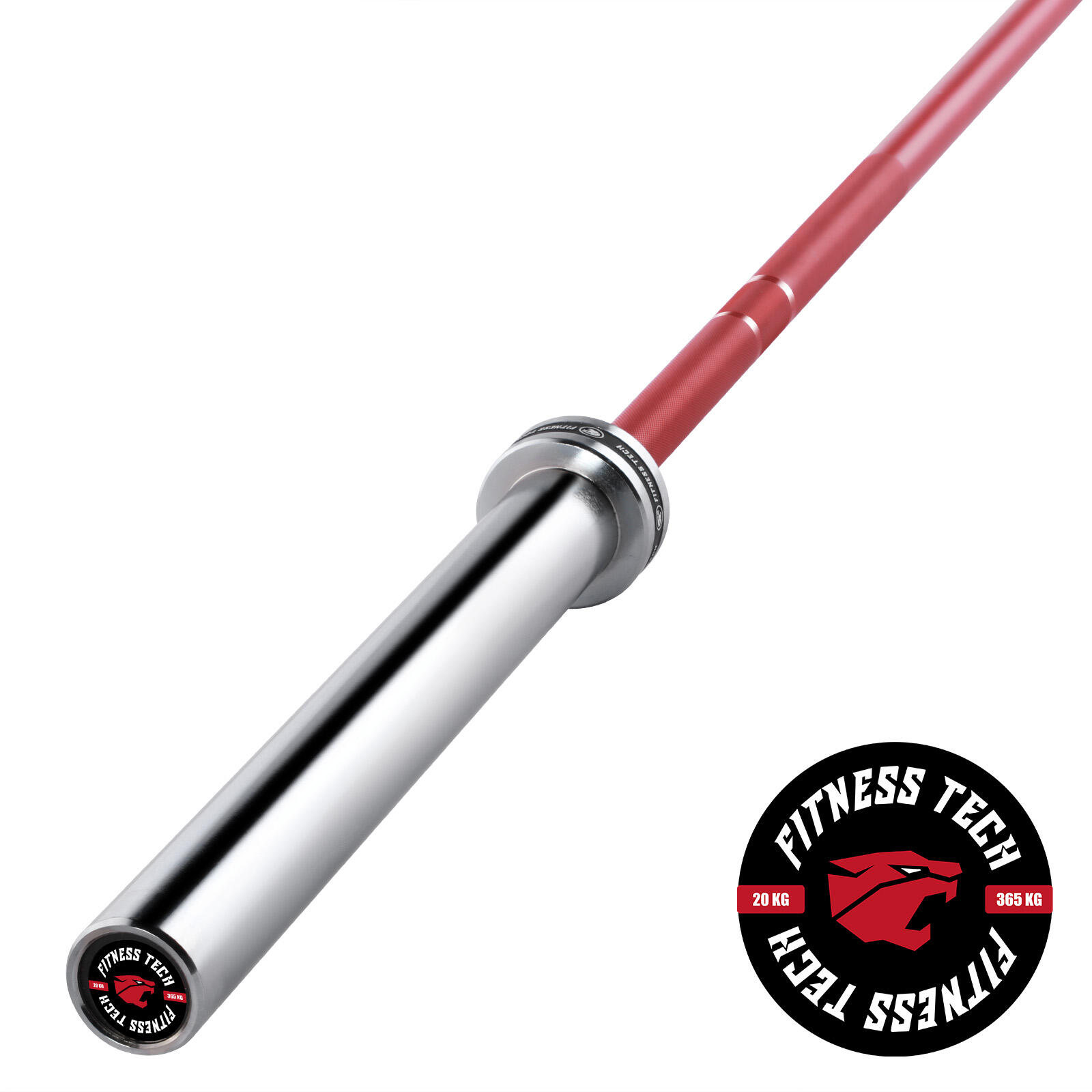 FITNESS TECH Barra Olímpica 2.2m * 50mm 4 Rodamientos Roja 365kg Fitness Tech