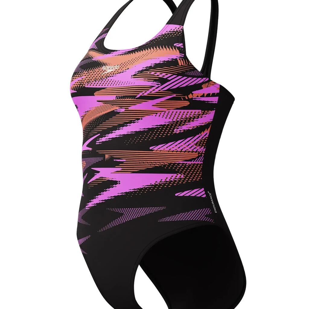 Speedo Hyperboom Placement Muscleback Swimsuit - Black/Coral Pink