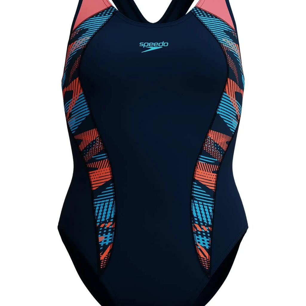 Speedo Placement Laneback Swimsuit - Navy/Coral