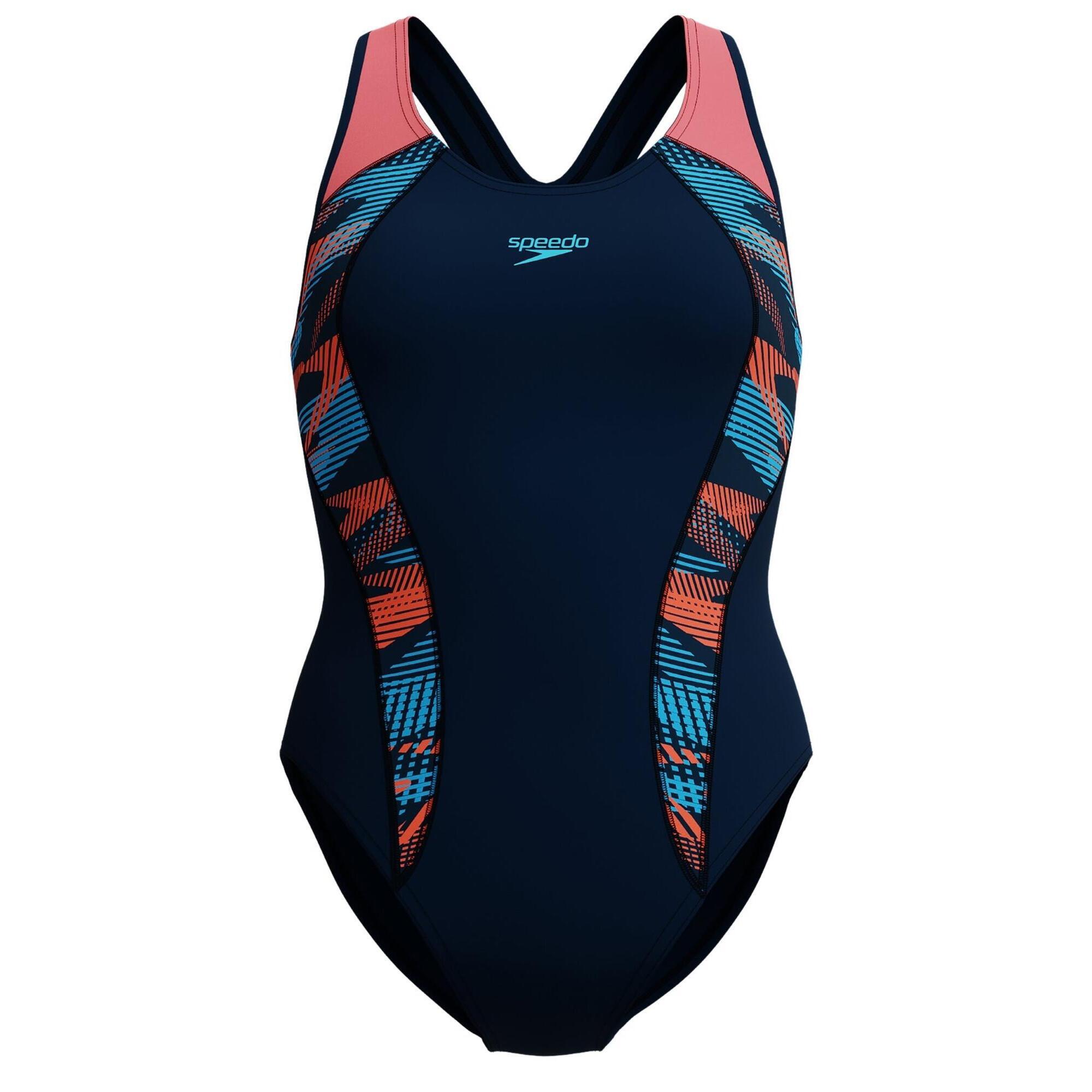 Speedo - Maillot De Bain Une Pièce Speedo Placement Laneback Pour Femme - Maillot De Bain 1 Pièce - Bleu|orange - 36 Xs - Decathlon