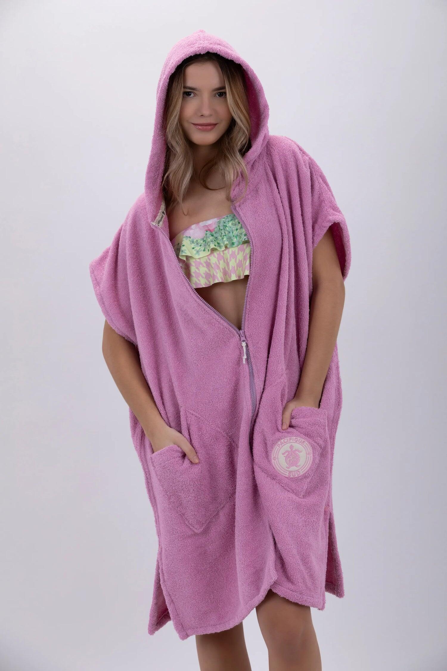 Poncho de surf Rose - Taille Unique - Coton - Sans Manches - Avec Zip 6/7