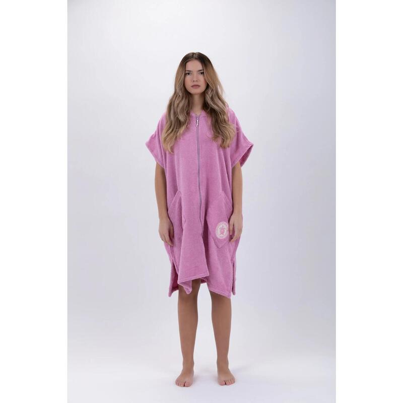 Poncho roz pentru surf-Mărime universală-Fără mâneci-Cu închidere cu fermoar