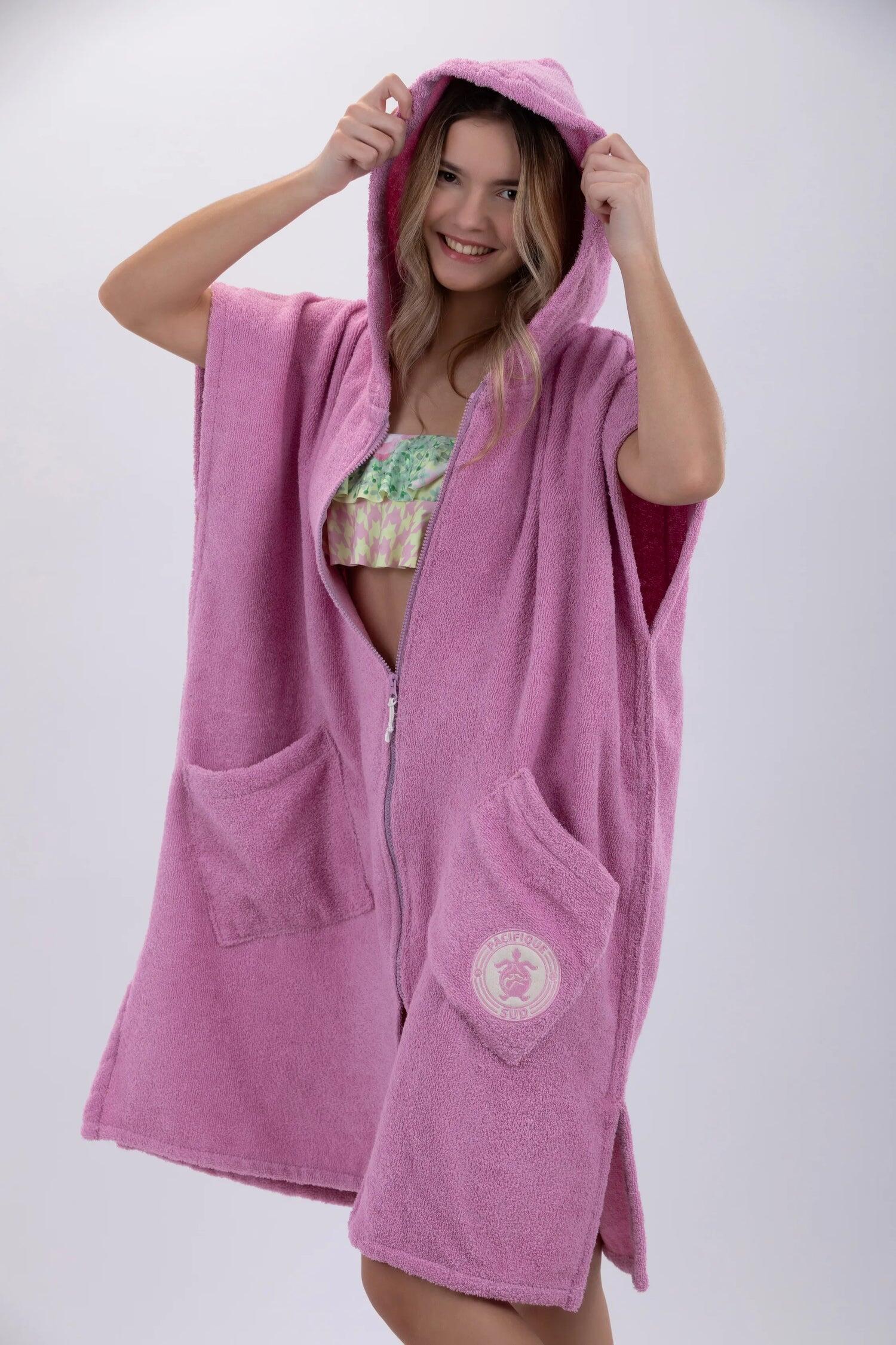 Poncho de surf Rose - Taille Unique - Coton - Sans Manches - Avec Zip 7/7