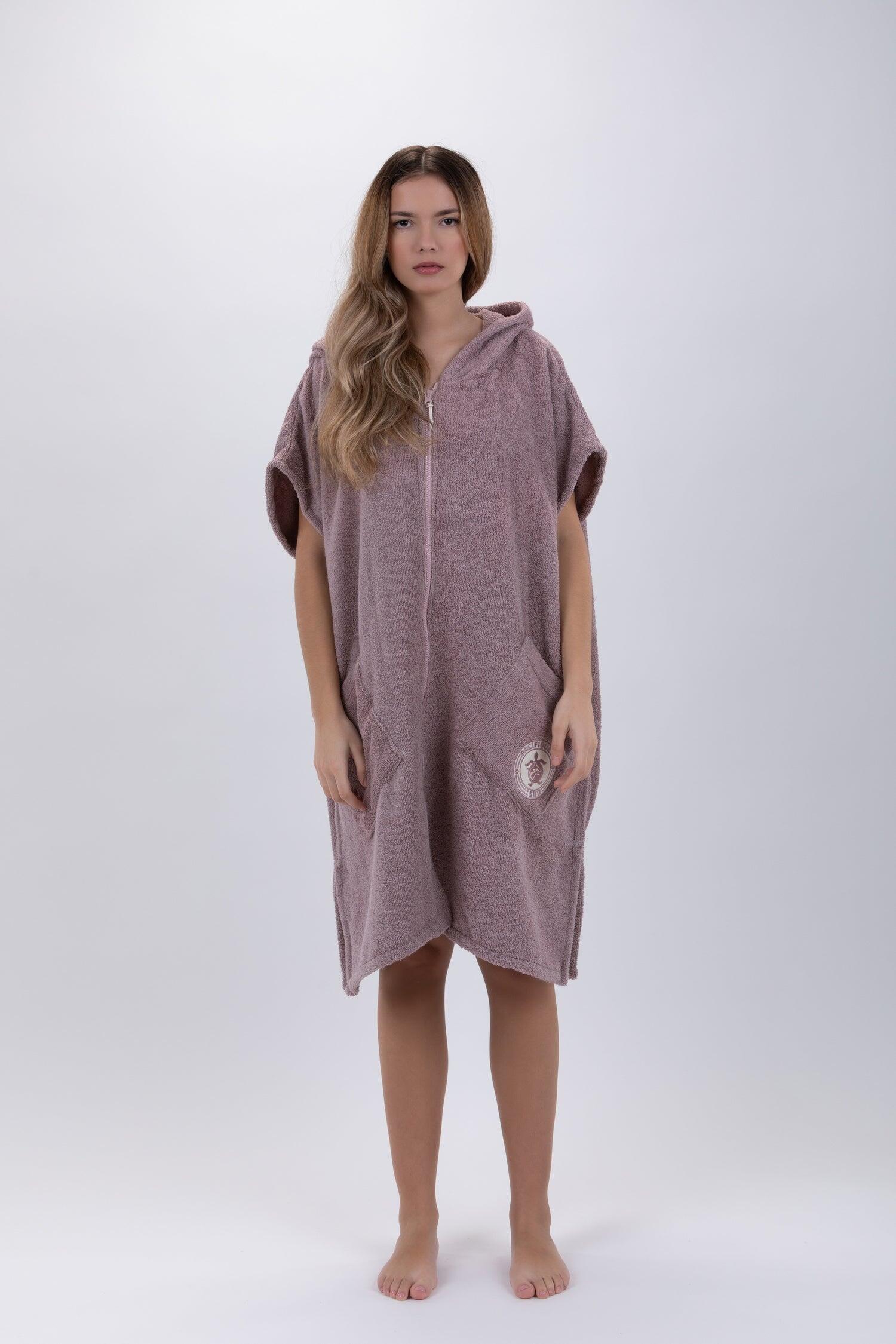 PACIFIQUE SUD Bruine surfponcho - One Size - Katoen - Mouwloos - Met rits