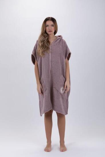 Poncho de surf marron - Taille unique - Coton - Sans manches - Avec zip