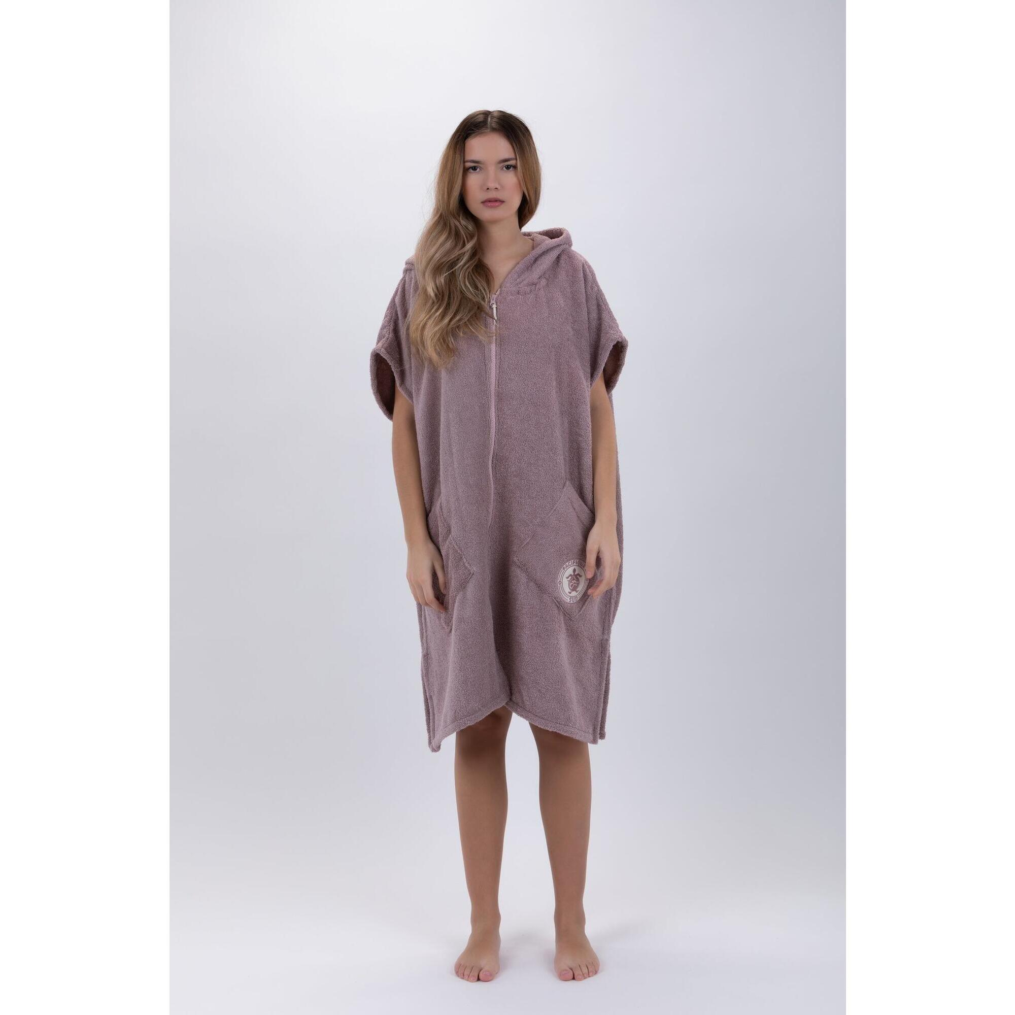 Poncho Surf Castanho - Tamanho Único - Algodão - Sem mangas - Com Fecho Zip