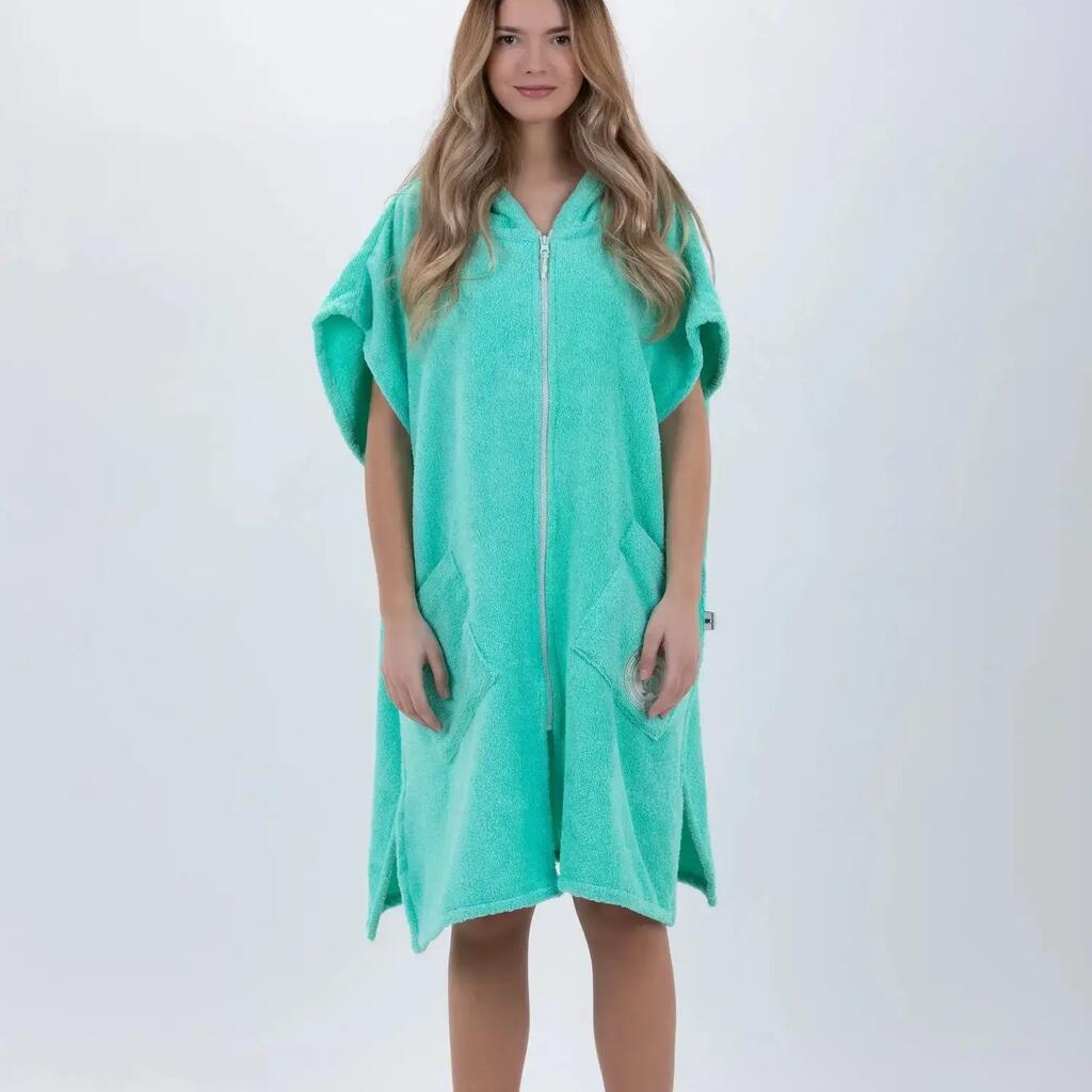 Green Surf Poncho - One Size - Cotton - Sleeveless - With Zip