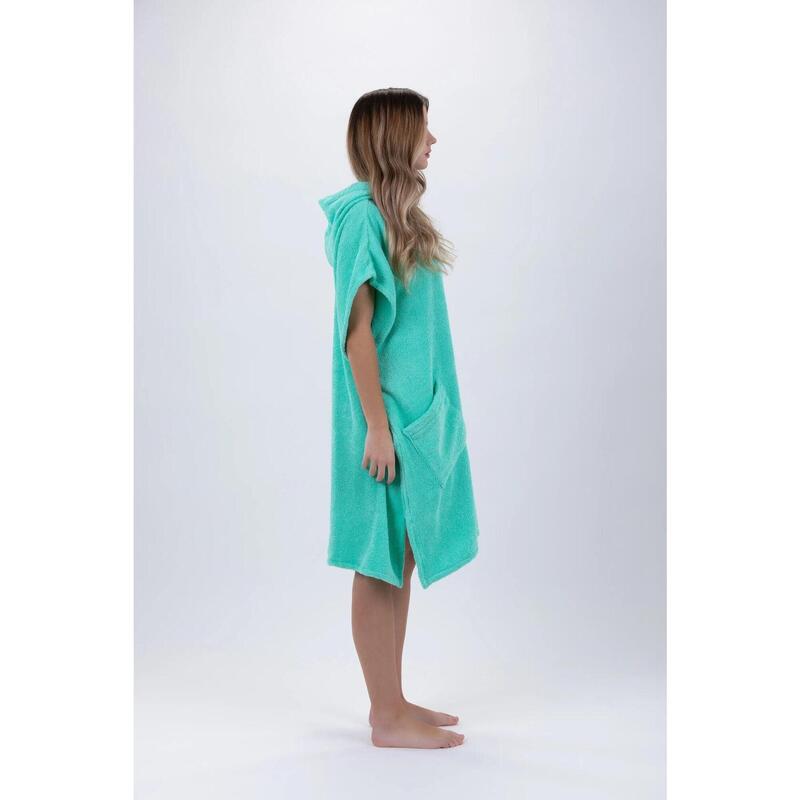 Poncho Surf Verde-Mărime Unică-Bumbac-Fără Mâneci-Cu Închidere cu Fermoar