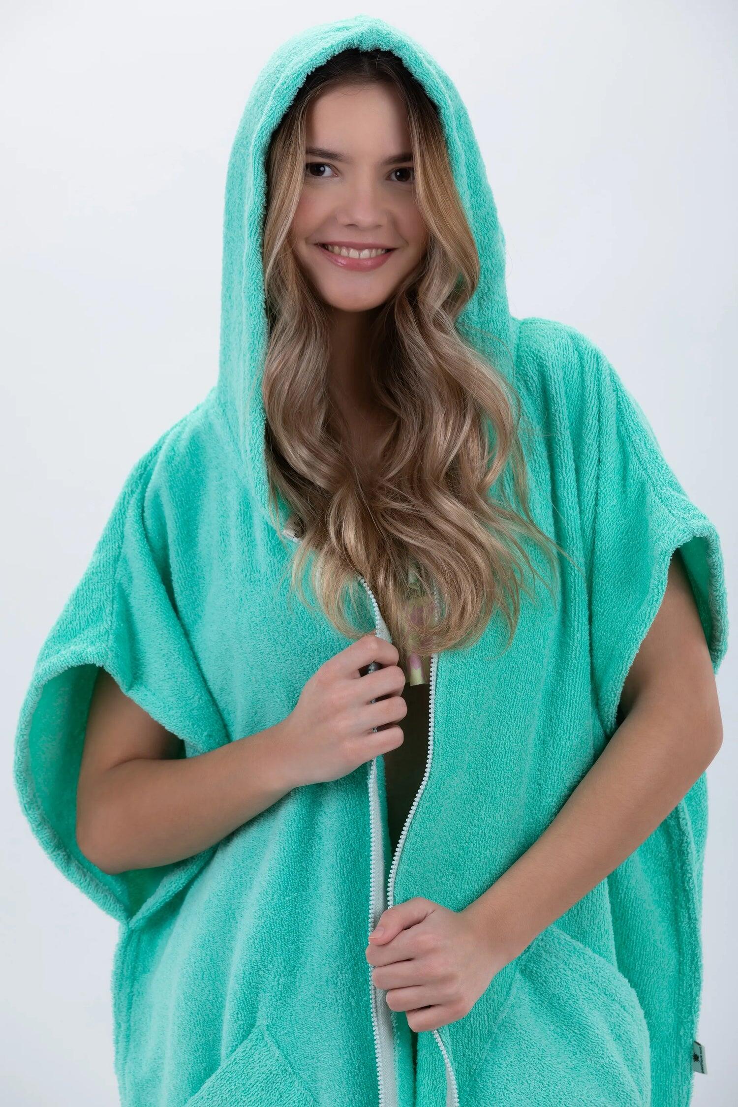 Poncho de surf vert - Taille unique - Coton - Sans manches - Avec zip 5/7