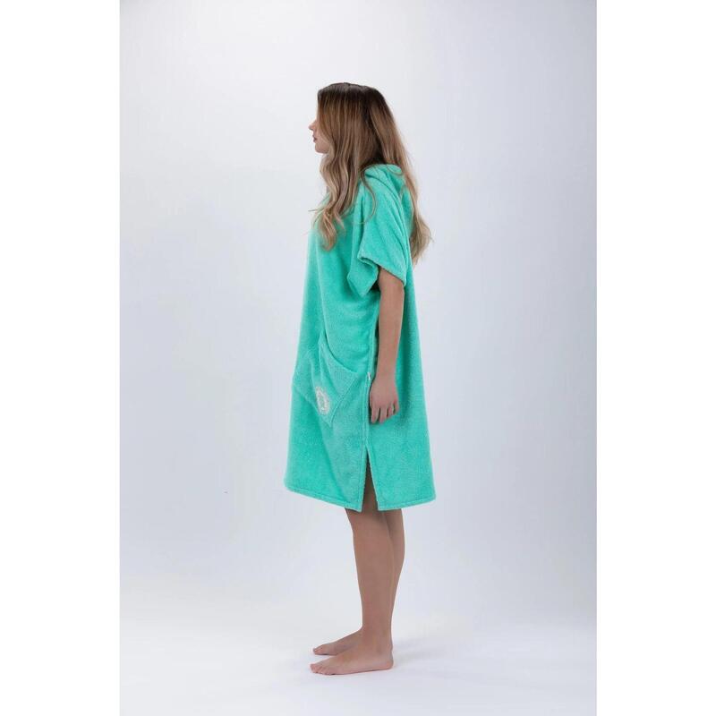 Poncho Surf Verde-Mărime Unică-Bumbac-Fără Mâneci-Cu Închidere cu Fermoar