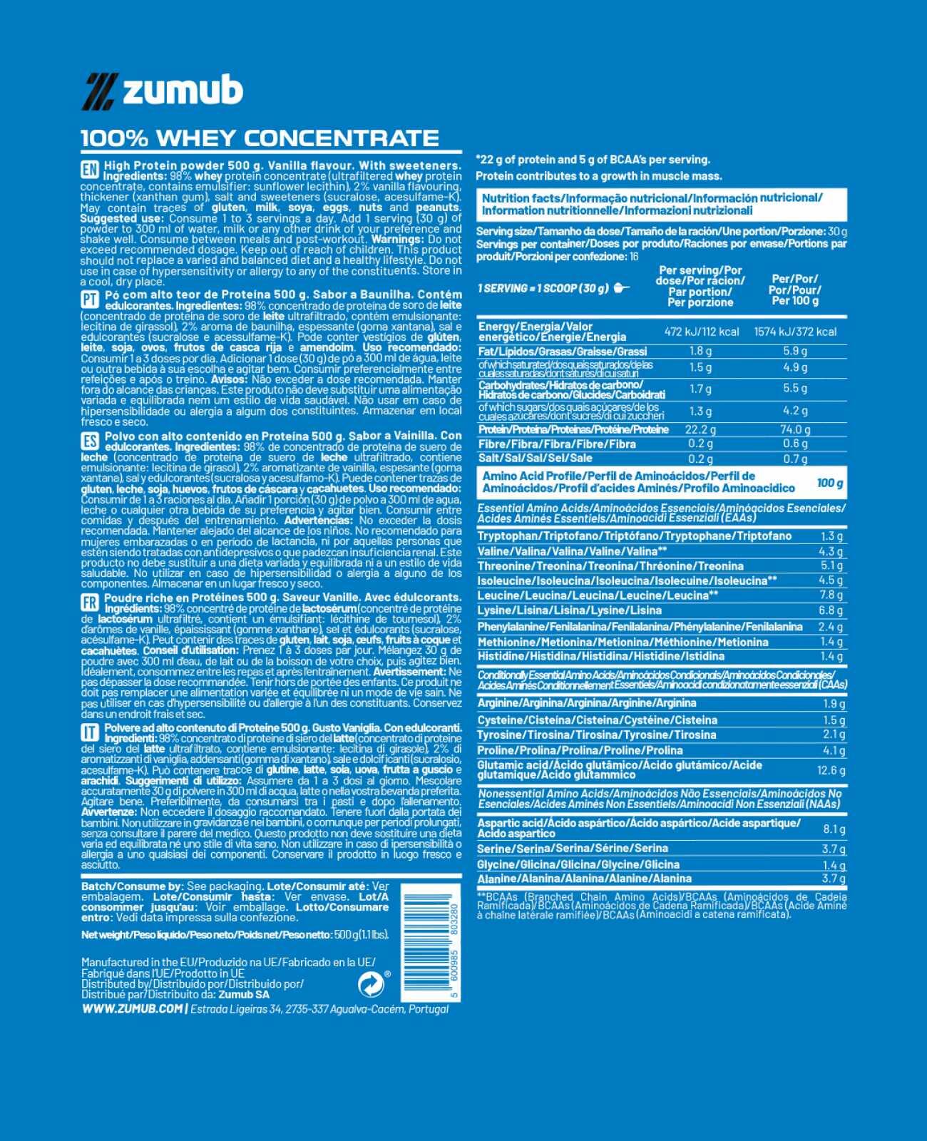 Zumub 100% Whey Concentrate 500g - Vanille 2/2