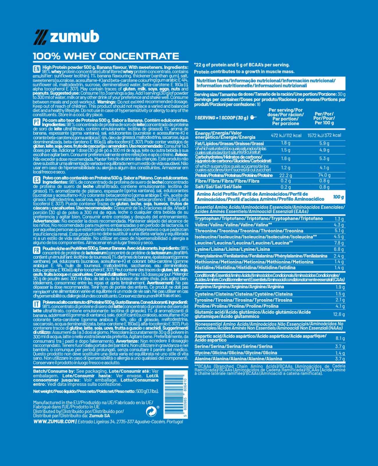Zumub 100% Whey Concentrate 500g - Banana 2/2