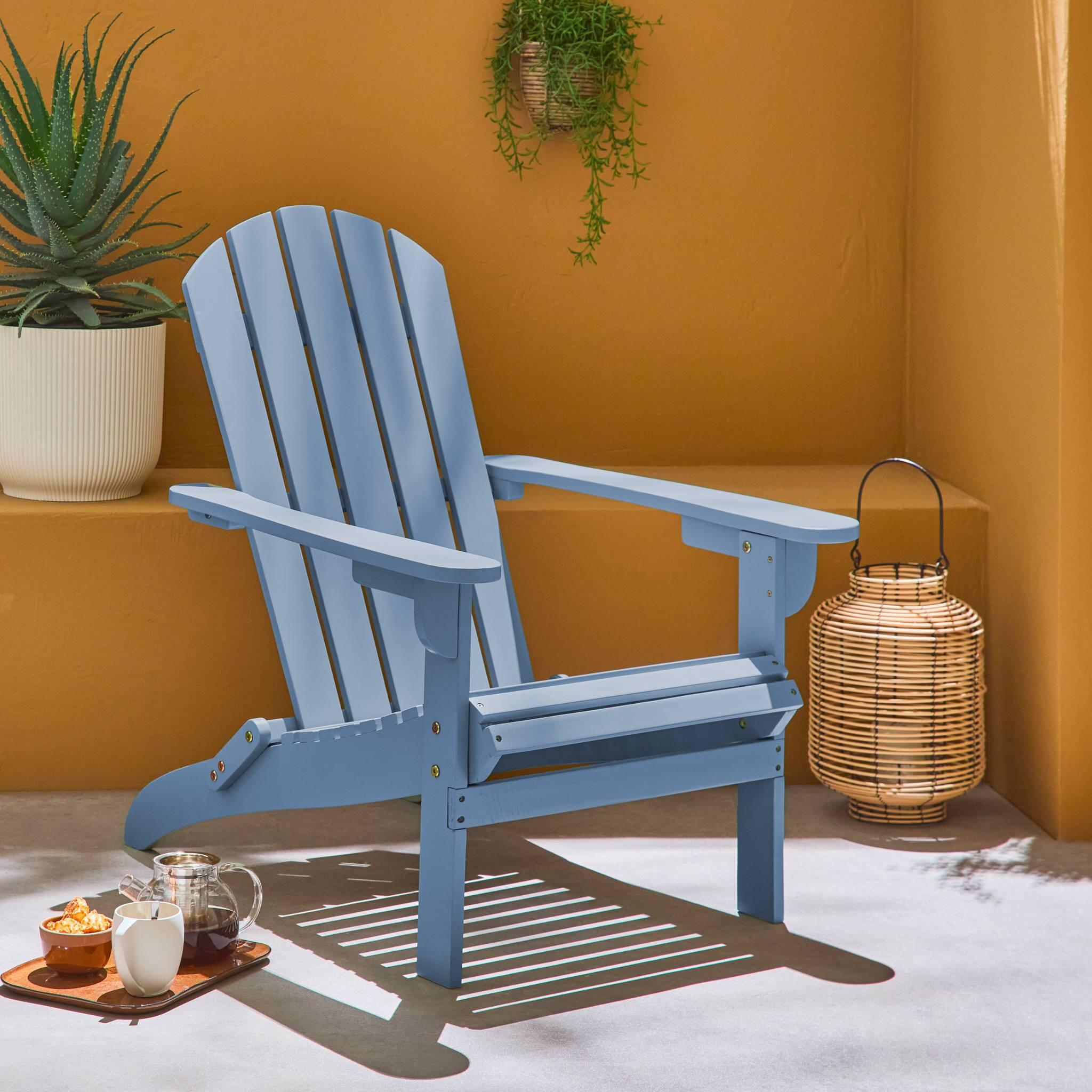 Sillón de madera de acacia con reposabrazos, Azul 2/6