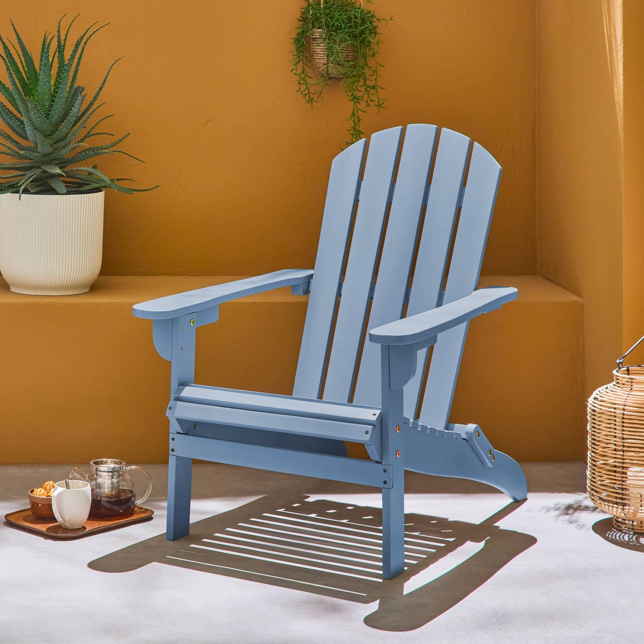 Sillón de madera de acacia con reposabrazos, Azul 3/6