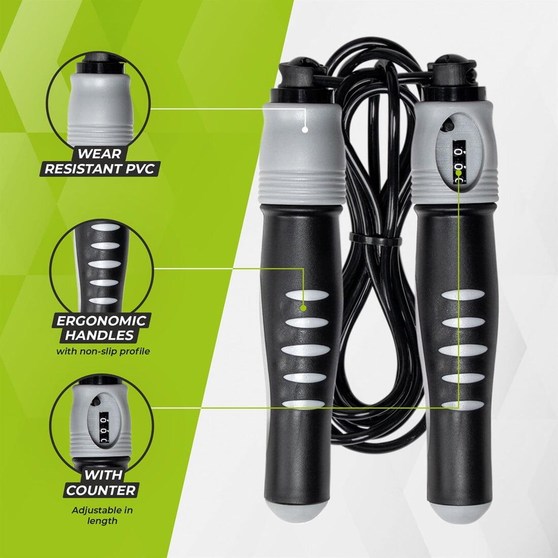 Cuerda De Saltar Ajustable - Con Contador - Gris/Negro 4/4