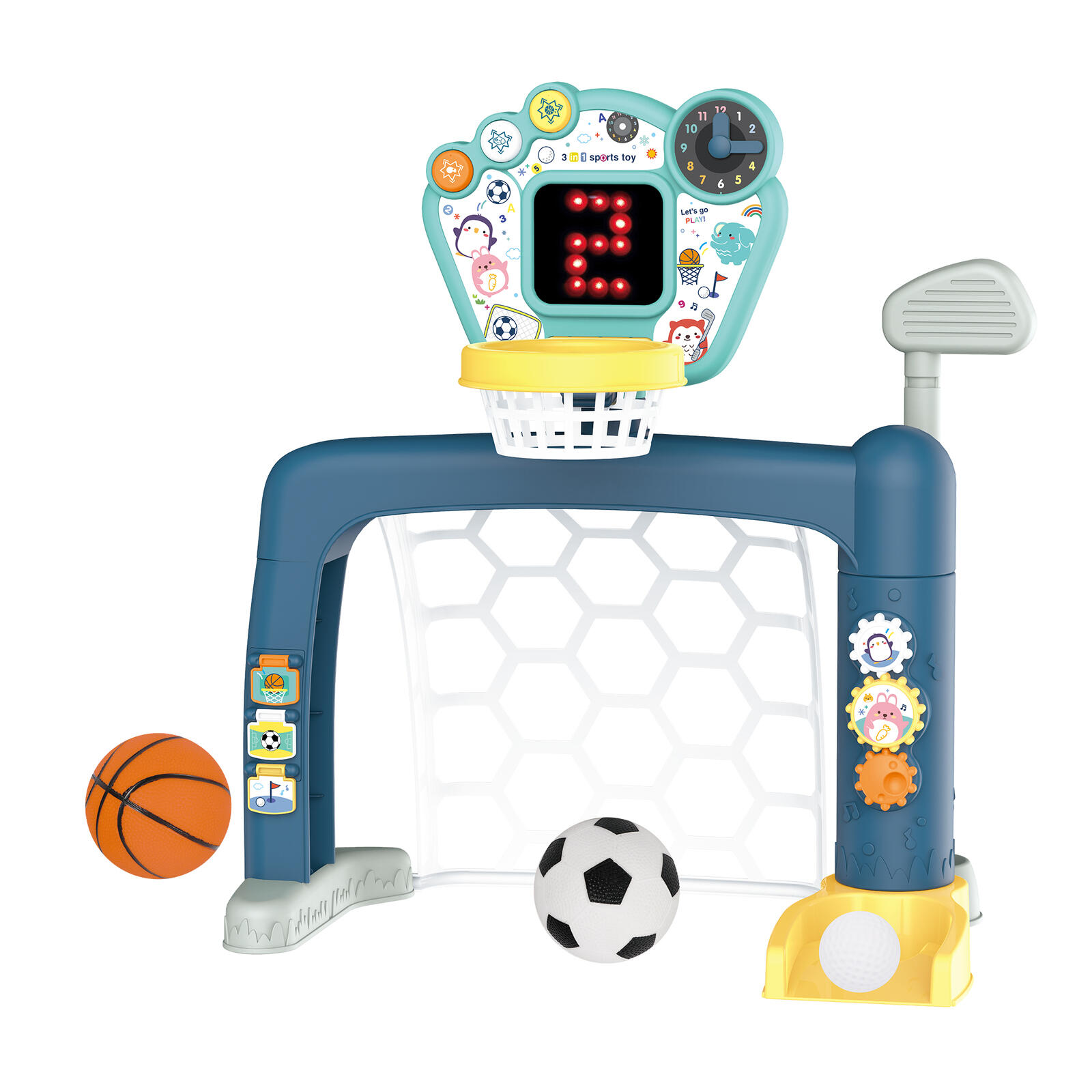 Gem Toys 3-in-1 Adjustable Indoor basketball, Soccer Goal, and Golf Set