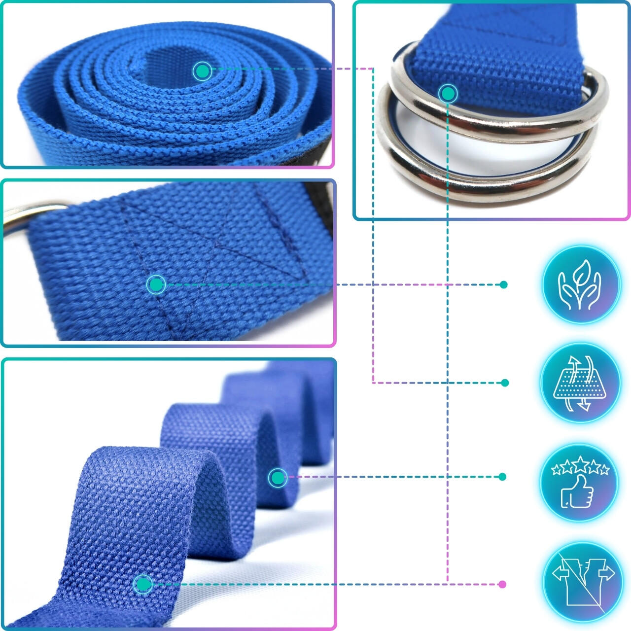Correa yoga/pilates de 200 × 3,8 cm + plan de entrenamiento en PDF, azul 5/7