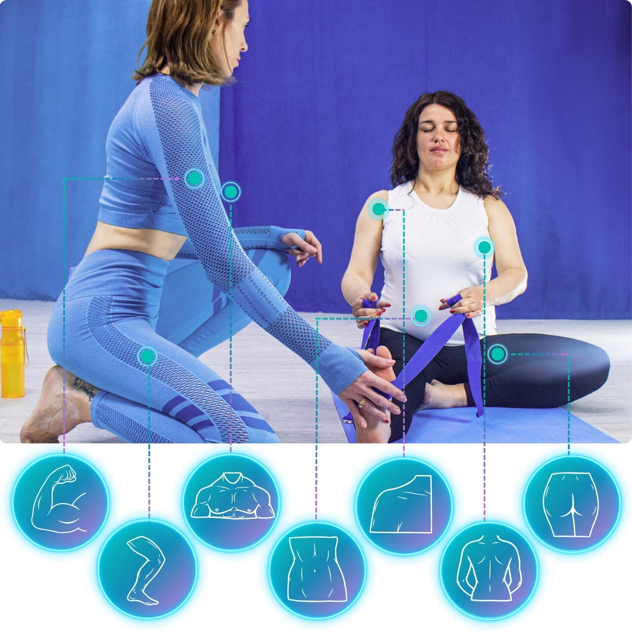 Correa yoga/pilates de 200 × 3,8 cm + plan de entrenamiento en PDF, azul 2/7