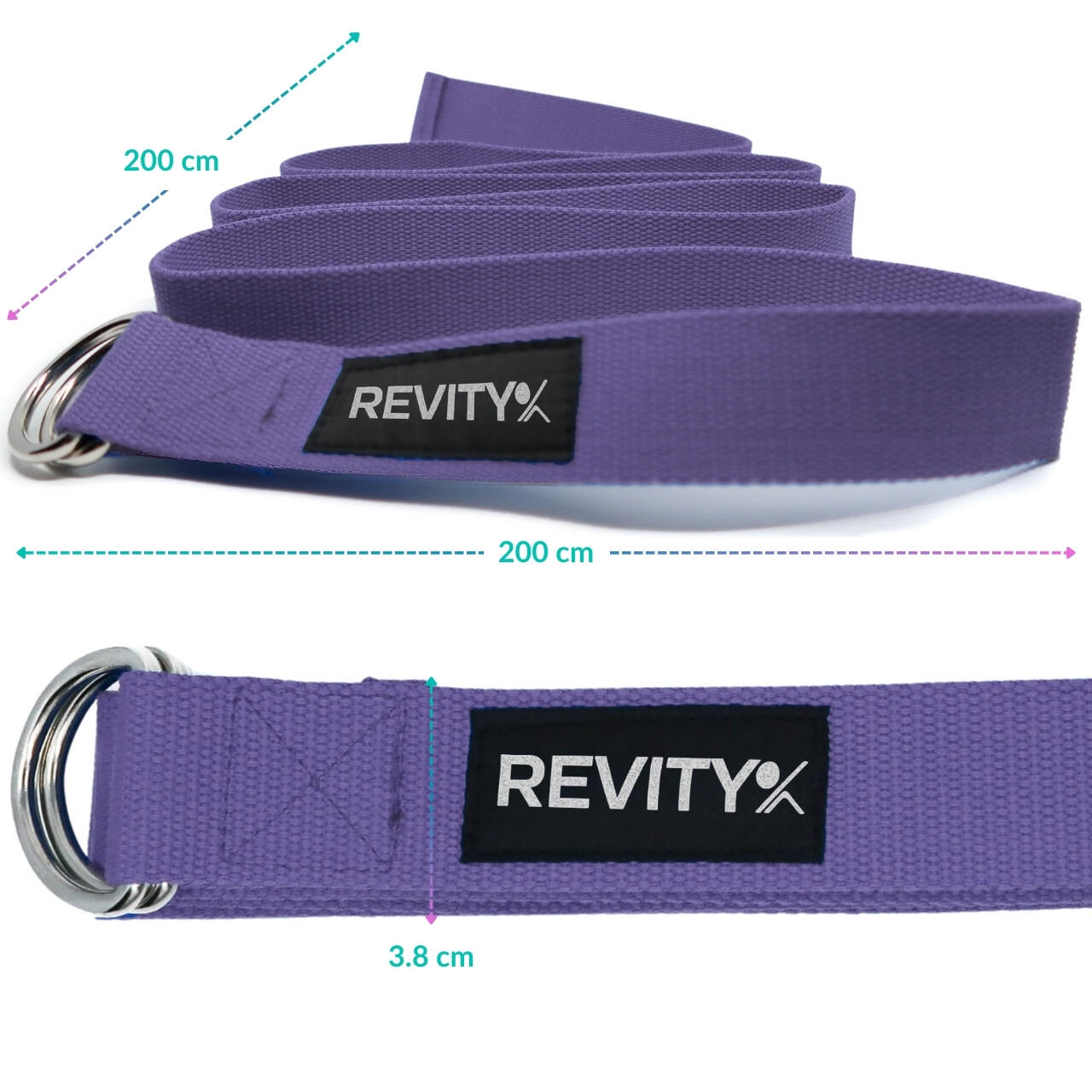 Correa yoga/pilates de 200 × 3,8 cm + plan de entrenamiento en PDF, morado 3/7