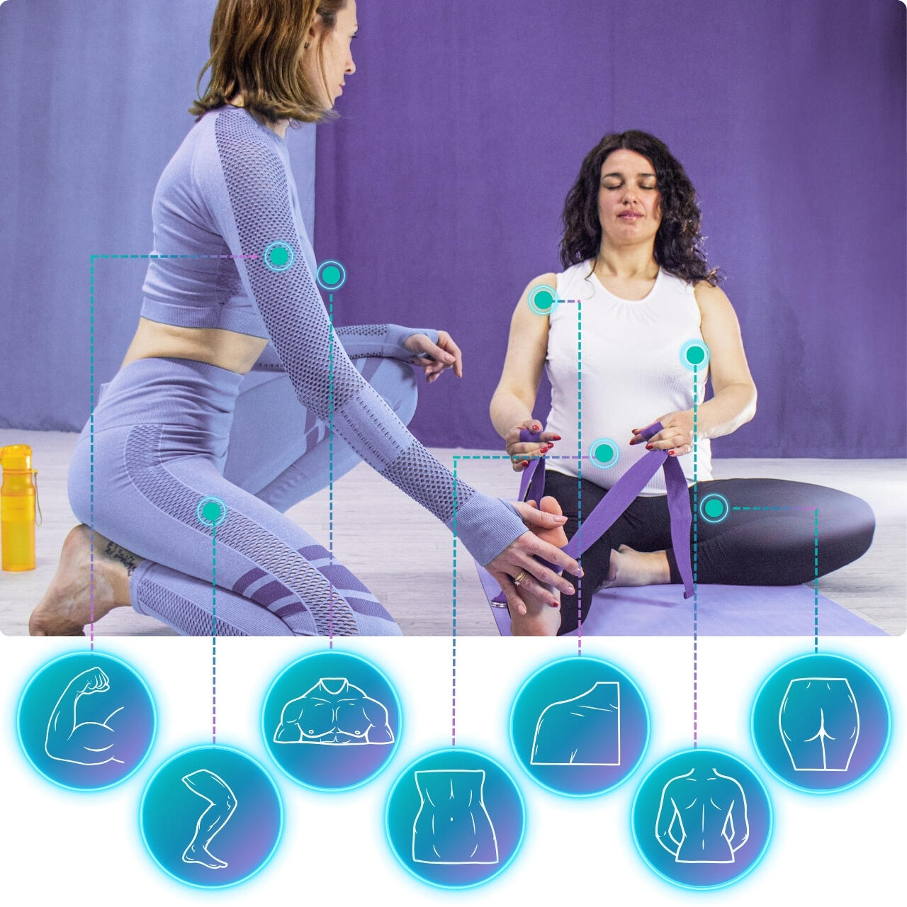 Correa yoga/pilates de 200 × 3,8 cm + plan de entrenamiento en PDF, morado 2/7