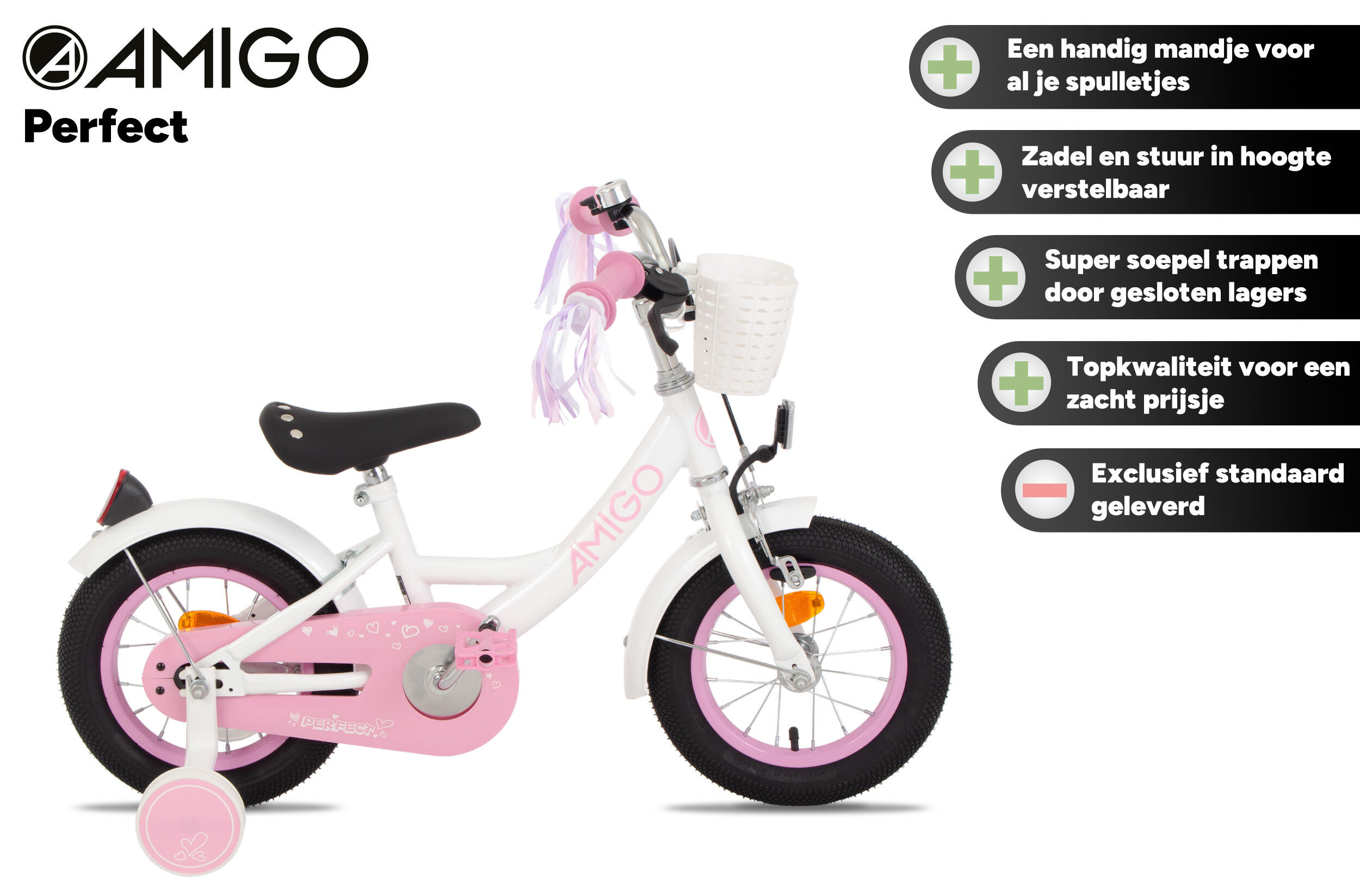 Perfect 12 Inch 21 cm Meisjes Terugtraprem Wit/Roze 2/7