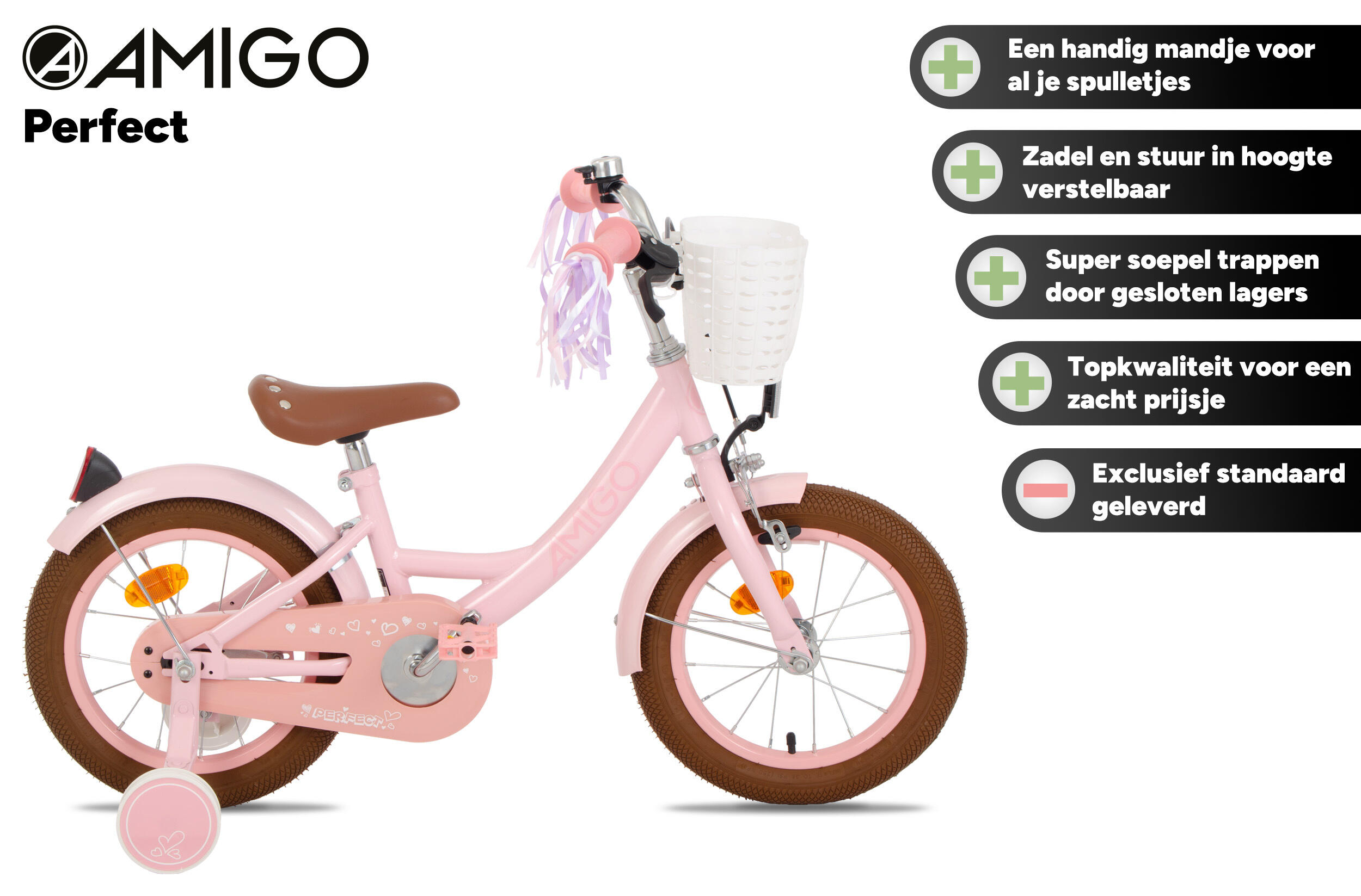 Perfect 14 Inch 22 cm Meisjes Terugtraprem Roze 2/7